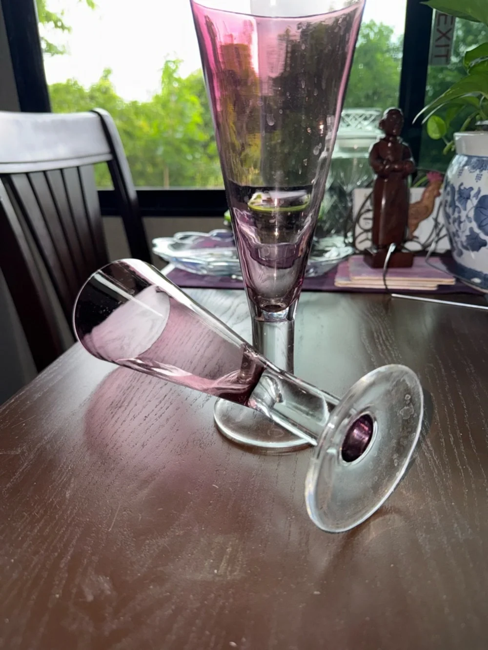 Crystal Drinking Glasses Thick Stem Cocktail Tea Light Purple Plum Cranberry